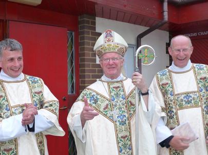 Bishop Kieran Conry, deacon Stephen Sharpe and deacon Richard Edwards