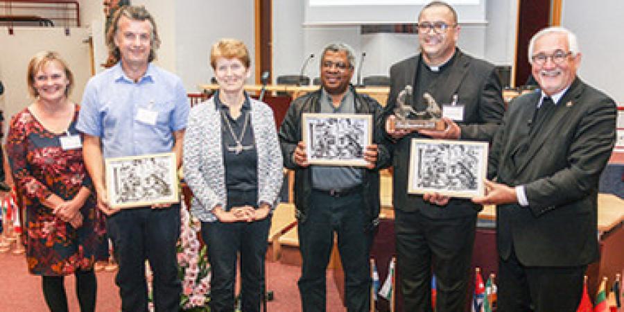 Patricia and Kevin Duffy; Presenter Nelleke Wijngards-Serrarens, Netherlands; Charles Dube, Zimbabwe; Renato Afonso Vinhal, Brazil; Bishop Gebhard Fürst, Germany