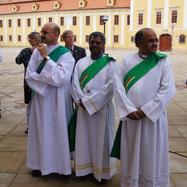 Deacons in front of the Basilica shortly before the Closing Mass