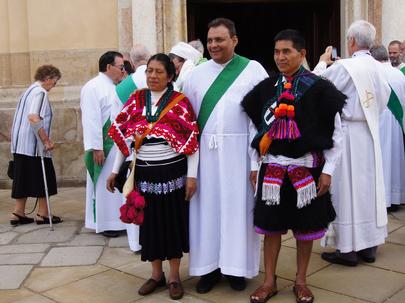 A deacon from Mexico and his wife in traditional costumes